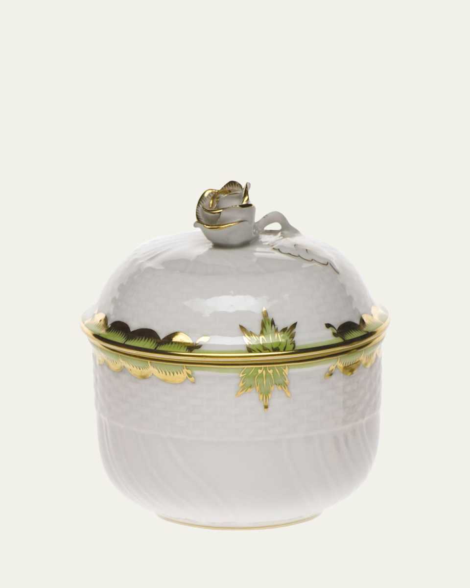 Princess Victoria Green Covered Sugar Dish with Rose